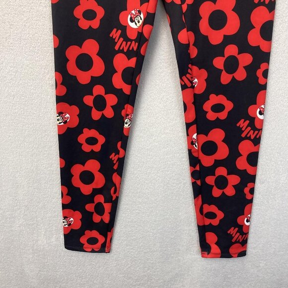 Disney Parks Minnie Mouse Leggings Womens Small S Black Red Floral Stretch Yoga - Picture 6 of 15